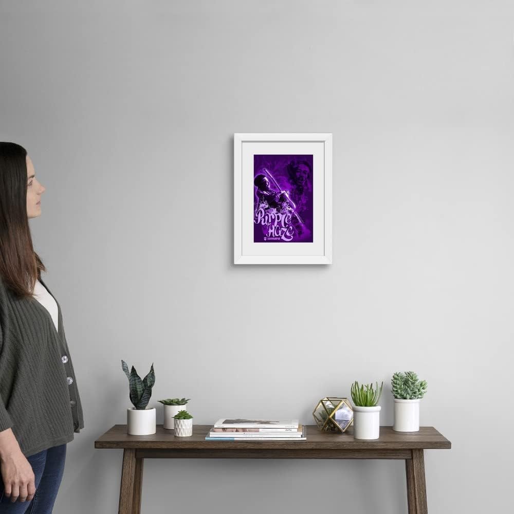 GREATBIGCANVAS Jimi Hendrix Purple Haze 4 White Framed Wall Art Print, Classic Rock Artwork