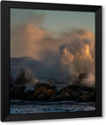 ArtDirect Minnesota-Lake Superior Lake waves breaking on rocks at sunset 28x34 Extra Large Black Modern Wood Framed Art Print by Jaynes Gallery