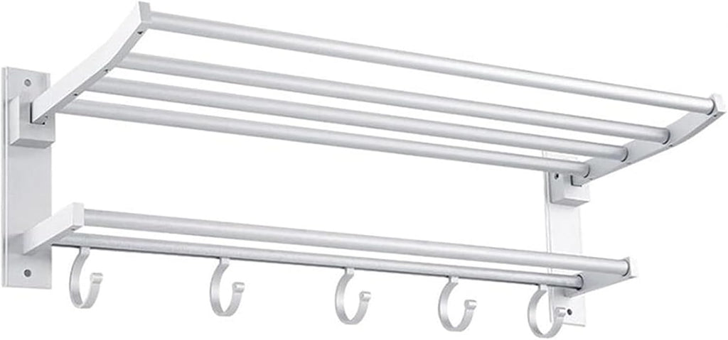 Bathroom Shelf Wall Floating Bathroom Bathroom Towel Rack 22.8 inches Foldable Wall Mounted Double Towel Holder Shelf with Foldable Towel Bar Holder and Hooks Floating Shelves Corner Shower Caddy