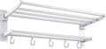Bathroom Shelf Wall Floating Bathroom Bathroom Towel Rack 22.8 inches Foldable Wall Mounted Double Towel Holder Shelf with Foldable Towel Bar Holder and Hooks Floating Shelves Corner Shower Caddy