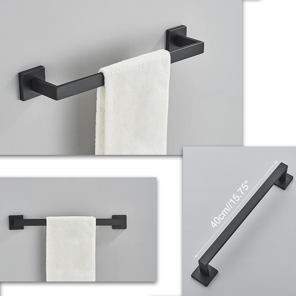Black Bathroom 40cm Accessories Set Wall-Mount Stainless Steel Towel Bar Rack Toilet Roll Paper Holder Robe Hook Hanger Hardware,Double Towel Bar 40