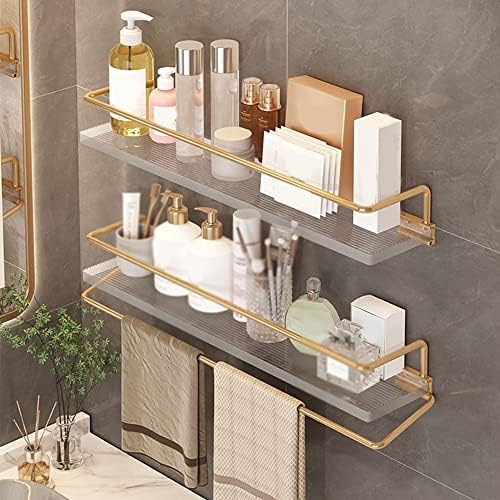 Acrylic Corner Shower Caddy with Towel Shelf - Wall Mounted Bathroom Orgafor Cosmetic and Skin Products - Floating Shelf for Dressing Table and Kitche(Gold 2 Layers-50Cm)