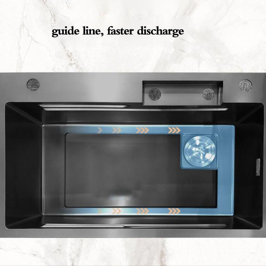 Single Bowl Digital Display Stainless Steel Single Bowl Sink Kitchen Wash Basin Embedded Vegetable Sink Button Control Water Outlet Siphon Sink (75 * 46 * 21Cm