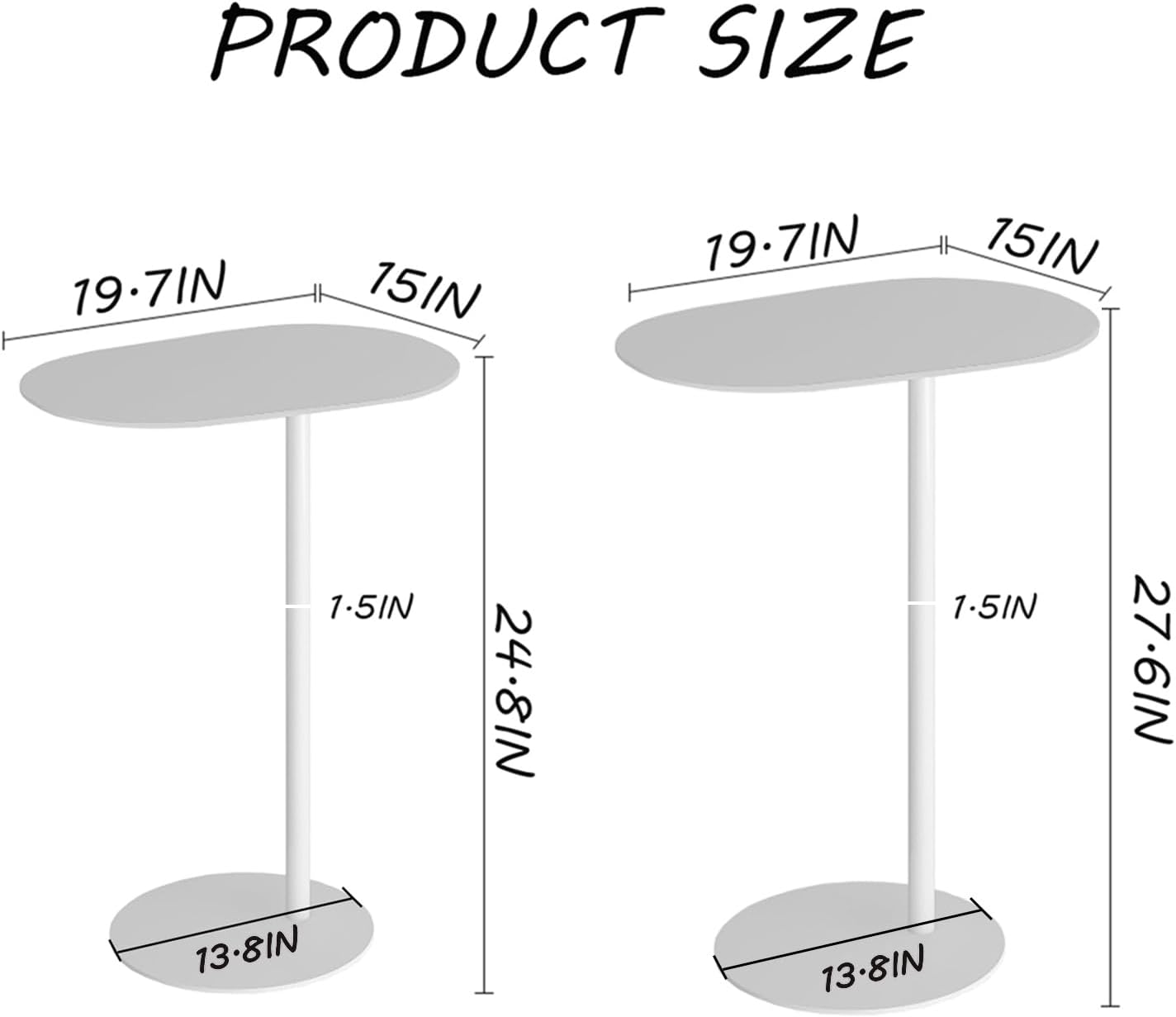 C-Shaped Side Table, Iron End Table for Couch Sofa and Bed, Small Metal White Side Tables for Living Room Bedroom (White, High-24.8in/63cm)