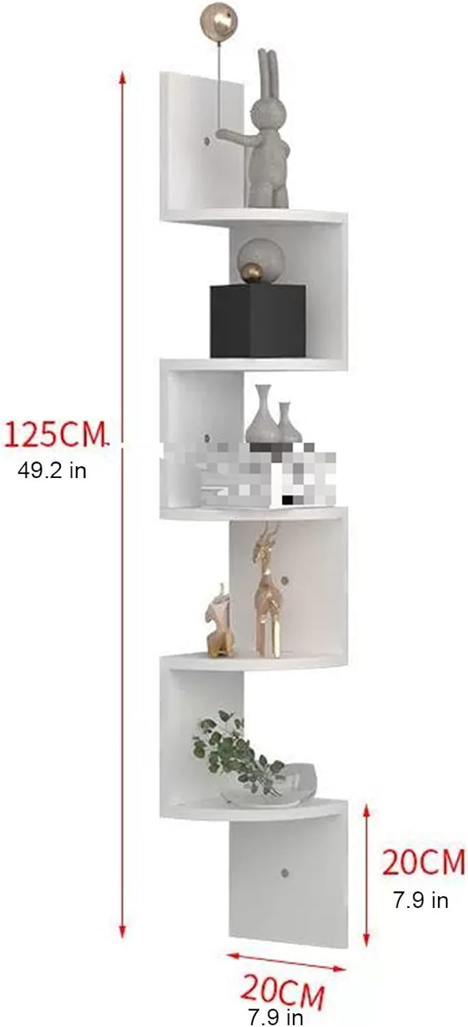 5-Tier Corner Shelf, Wall Mounted Floating Bookshelf for Bedrooms, Bathrooms, Kitchens, Offices, Living Rooms, Fit 90-Degree Wall Corners (B 5 Tier)
