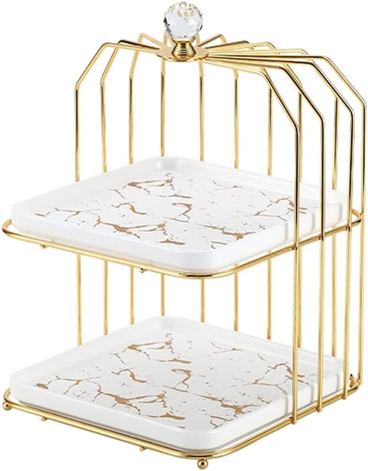 Cake Stand Creative Multi-layered Iron Cake Stand Dessert Stand Refreshment Stand Afternoon Tea Pastry Stand Snack Storage Rack Cake Holder(Color:White plate,Size:Double layer 1)