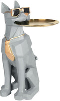 homary Modern Resin Dog Sculpture Geometric Standing Statue Cute Side Table Tray End Table with Tissue Storage (Gray)