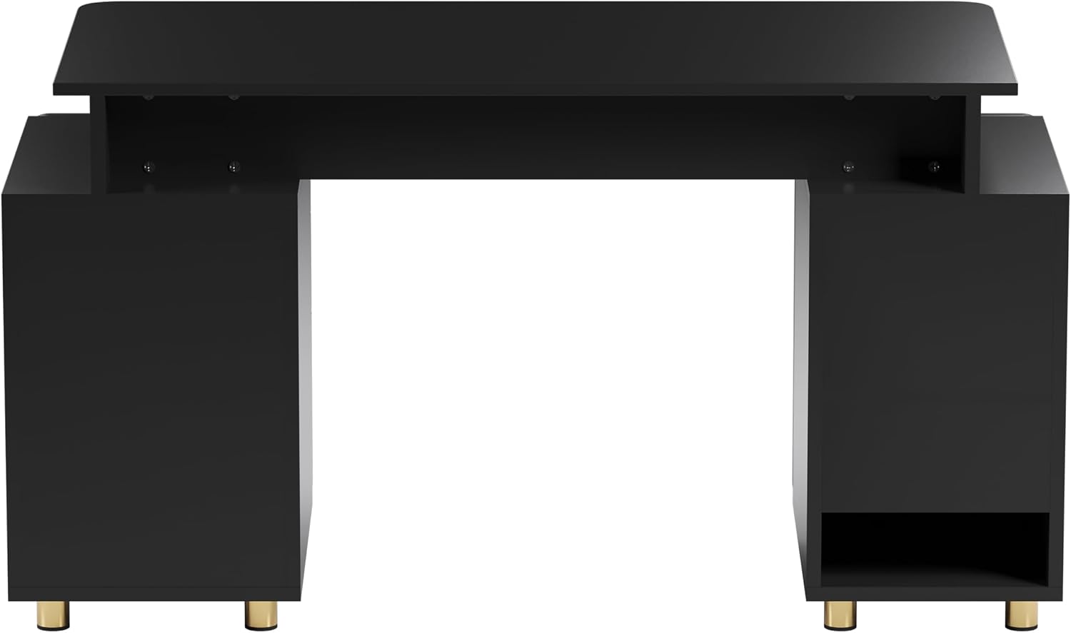Elegant 57' W Executive Desk with 3 Drawers and Storage Cabinet, Modern Office Desk with Gold Accents, Floating Work Surface, Closed Storage with Ventilation & Adjustable Shelf (Black,Gold)
