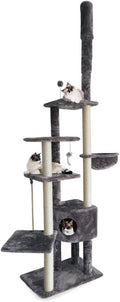 Furhaven 100'-113' Tall Cat Tree for Indoor Cats w/ Adjustable Height, Ft. Sisal Scratching Posts, Condo, & Toys - Tiger Tough Skyscraper Interactive Playground Tower - Gray, One Size