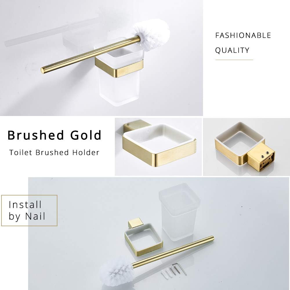 Brushed Gold Bathroom Accessories Set Stainless Steel Toilet Paper Holder Toilet Brush Holder Storage Shelf Towel Bar,Double Towel Bar