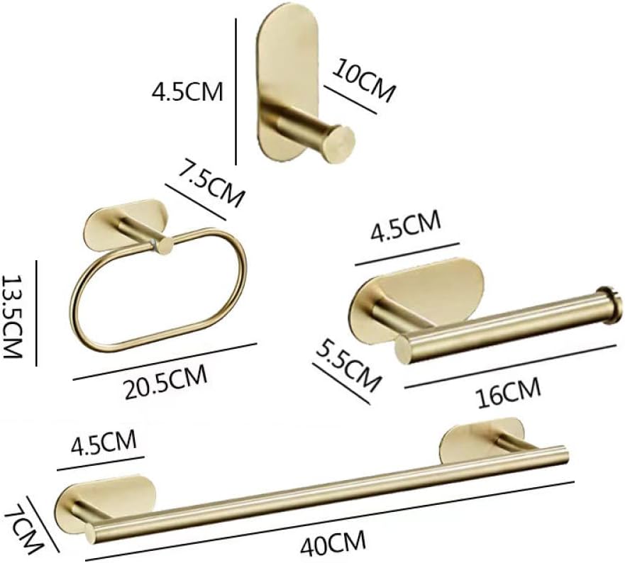 No Drilling Black Bathroom Accessories Sets Toilet Tissue Roll Paper Holder Towel Rack Bar Rail Ring Robe Clothes Hook Hardware,Gold 4PCS Sets