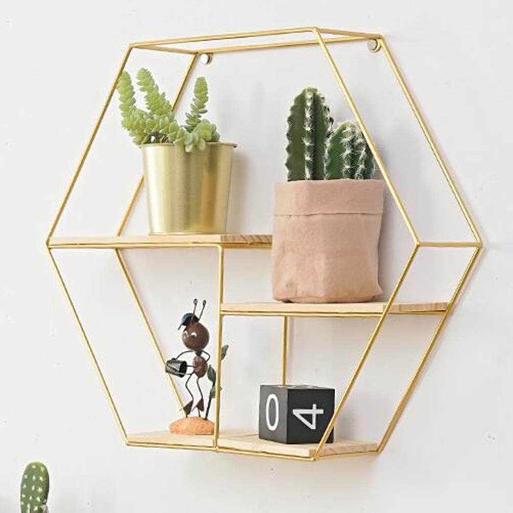 Cabilock Wall Mounted Shelves Floating Shelves Hanging Rack Shelf Rustic Flower Vase Hexagon Hive Wall Bracket for Living Room Bedroom Bathroom Kitchen Office Decorations 49 x 49 x 13 cm Metal Shelf