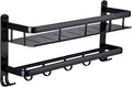 TOMYEUS Shower Caddy Bathroom Shelf Floating Shelves Wall Mounted，Bathroom Shelf with Rail,with Towel Bar and Towel Hooks，Strong Black Metal Frame Shower Organizer (Size : 50 cm Long)