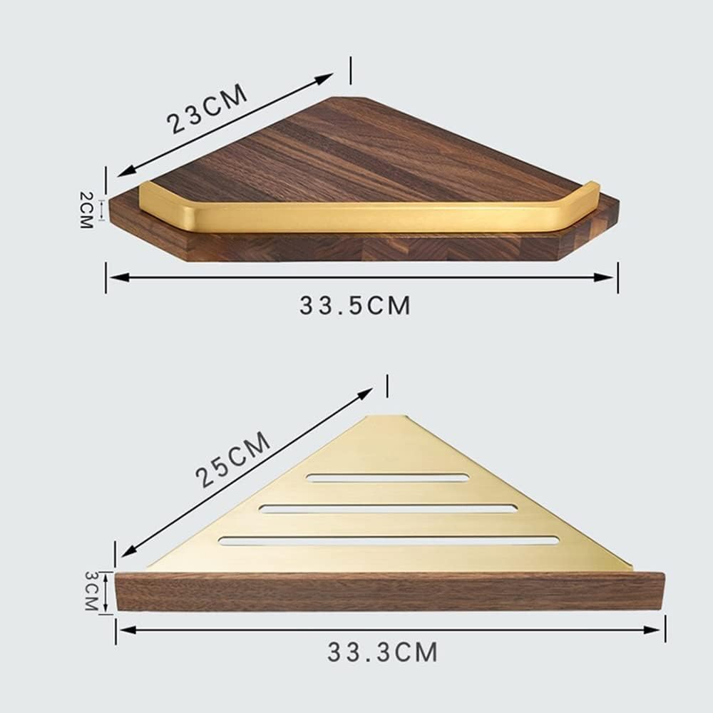Floating Bathroom Corner Shelves - Wall-Mounted Brushed Walnut Caddy Double Layer nizer for Shower Kitchen & Cosmetics Storage Space-Saving Solution (B)