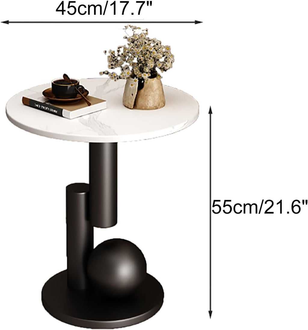 Round Side Table, Accent End Table, Sofa Side Table, Small Drink Table, Great for Living Room, Bedroom, Indoor & Outdoor (Color : Gray+Black, Size : 45x55cm)