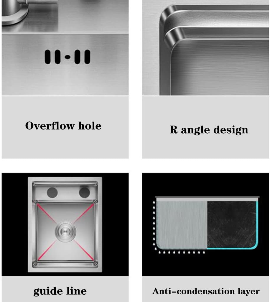 Kitchen Sinks, Single Bowl Stainless Steel Bar Sink Kitchen Concealed Single Bowl Sink Dish Basin Small Sink with Cover (Black-30 * 45 * 23Cm