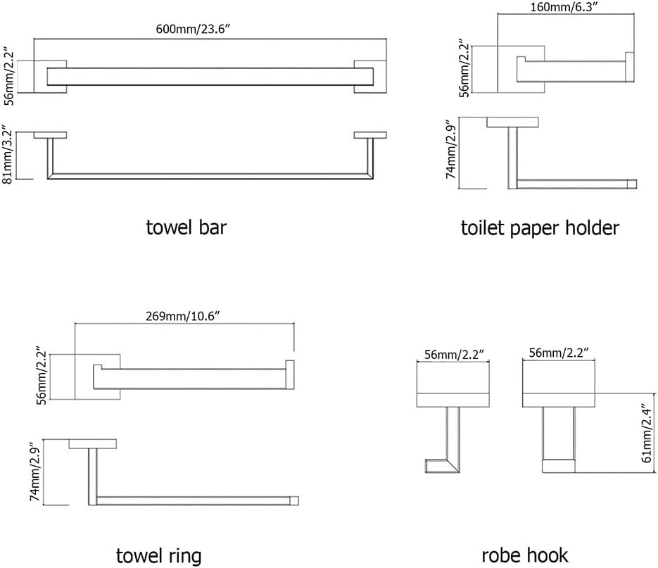 Bathroom Hardware Set Accessories Stainless Steel Black Shelf Robe Hook Hanger Long Towel Rail Bar Rack Tissue Paper Holder,Towel Bar Gold
