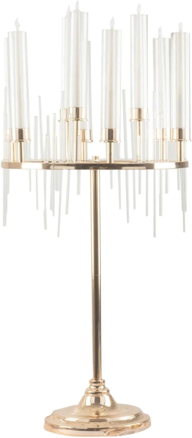 Efavormart 40' Tall 9-Arm Gold Candelabra Centerpiece, Luxury Taper Candle Holder with Clear Glass Hurricane Shades & Crystal Drip Accents for Weddings