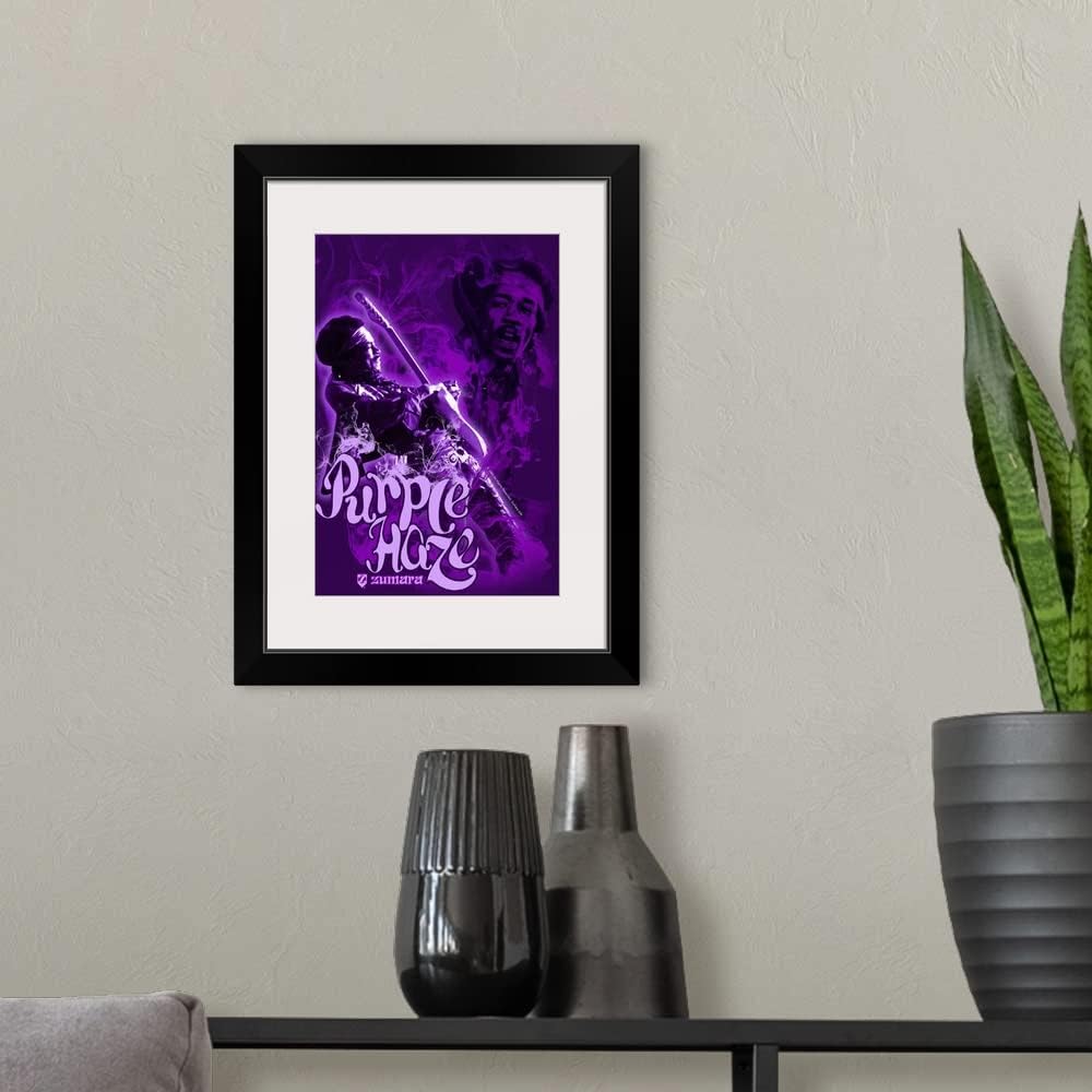 GREATBIGCANVAS Jimi Hendrix Purple Haze 4 Black Framed Wall Art Print, Classic Rock Artwork