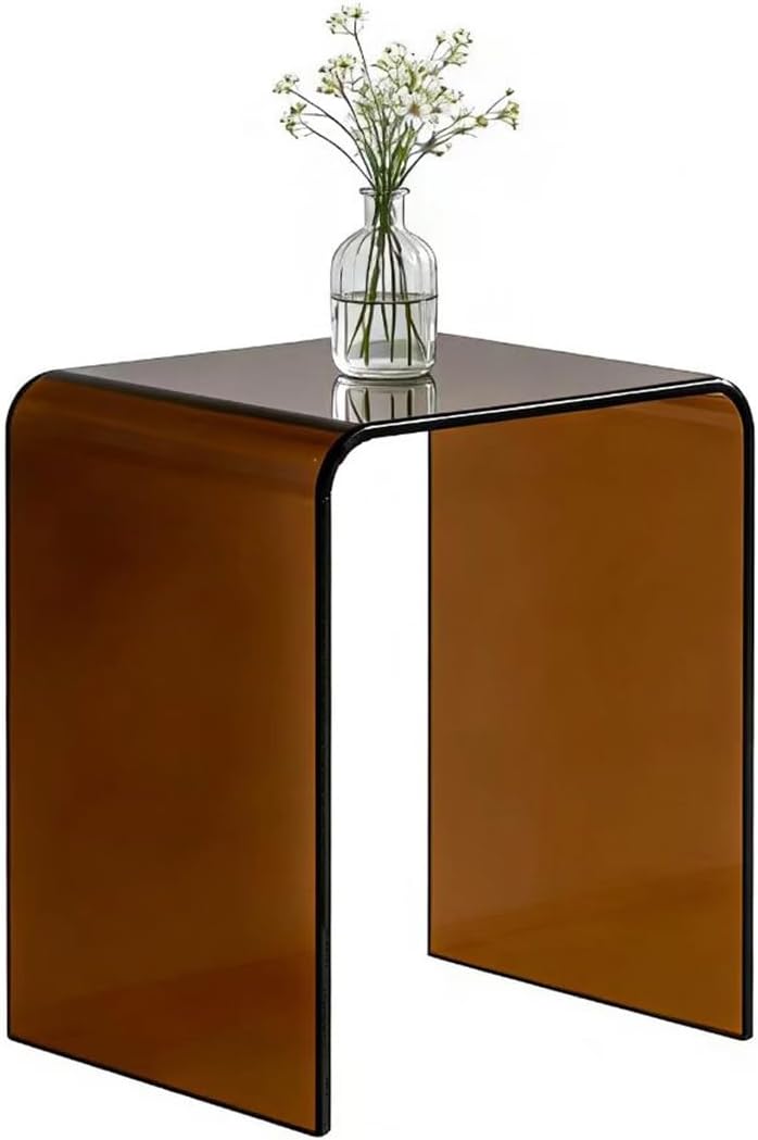 Clear Acrylic End Table with Rounded Edges,18' H Small Side Table,Acrylic Side Table for Living Room, Night Stands for Bedrooms,Modern Occasional Tables (12' D x 16' W x 18' H) (Black Brown)