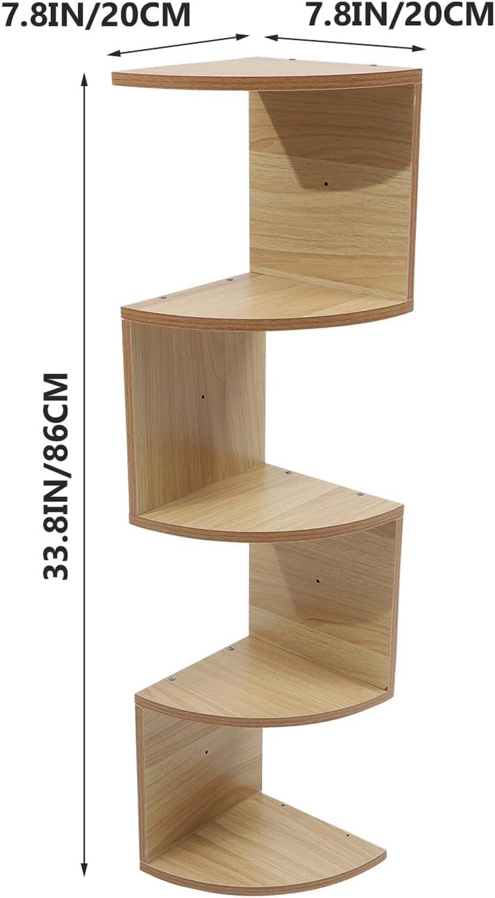 Holibanna Creative 5-Tier Wall-Mounted Wooden Corner Shelf Rack, Light Walnut Home Storage Organizer, Modern Style Floating Home Decor for Living Room Bedroom Kitchen