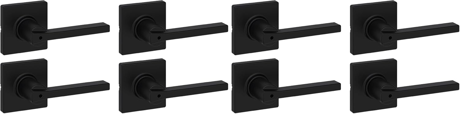 Kwikset Casey Interior Privacy Door Handle with Lock 8 Pack, Door Lever for Bathroom and Bedroom, Matte Black Reversible Keyless Turn Lock, with Microban Protection
