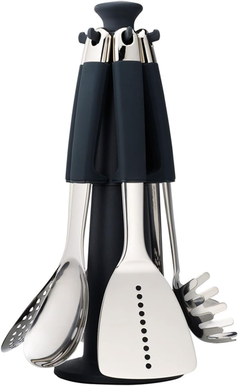Kitchen Utensils Set, 6 PCS Stainless Steel Kitchen Utensils Set with 360° Rotating Stand, 520°F Heat Resistant Cooking Gadgets
