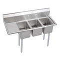 Elkay Foodservice 3 Compartment Sink, 48.5'X19.75' OA, 36' Working Height, 10X14 Bowl, 10 Deep, 10.75' Backsplash, Left 12 Drainboards, 8' Faucet Hole, Galvinized Legs, 16 Gauge Stainless Steel