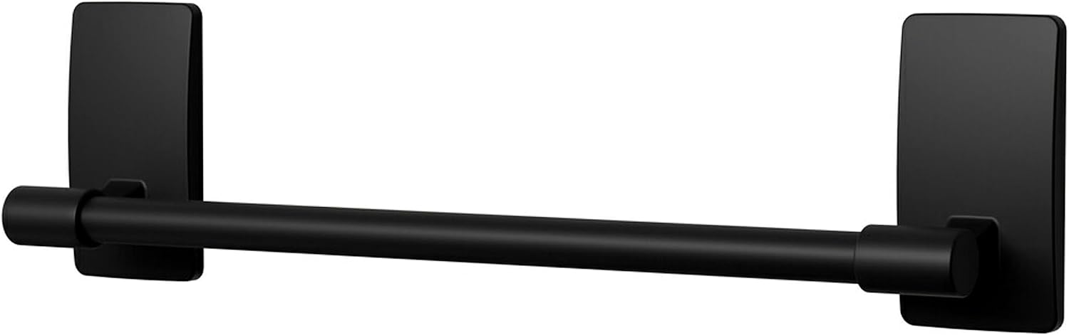 Command Hand Towel Bar Matte Black with Water Resistant Strips,Bathroom Decor,9 in Bar Length Holds up to 3 lbs,(Pack of 8)