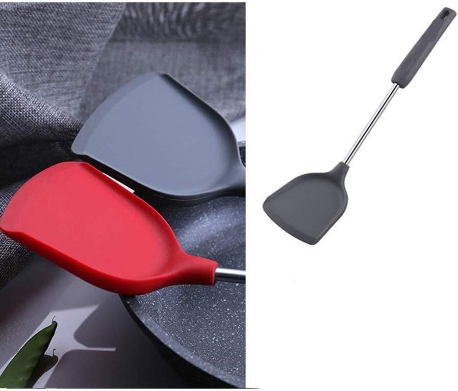 Kitchen Spatula Heat Resistant Silicone and Stainless Steel - Slotted Spatula Rubber Grip Flexible Silicone Spatula(D)