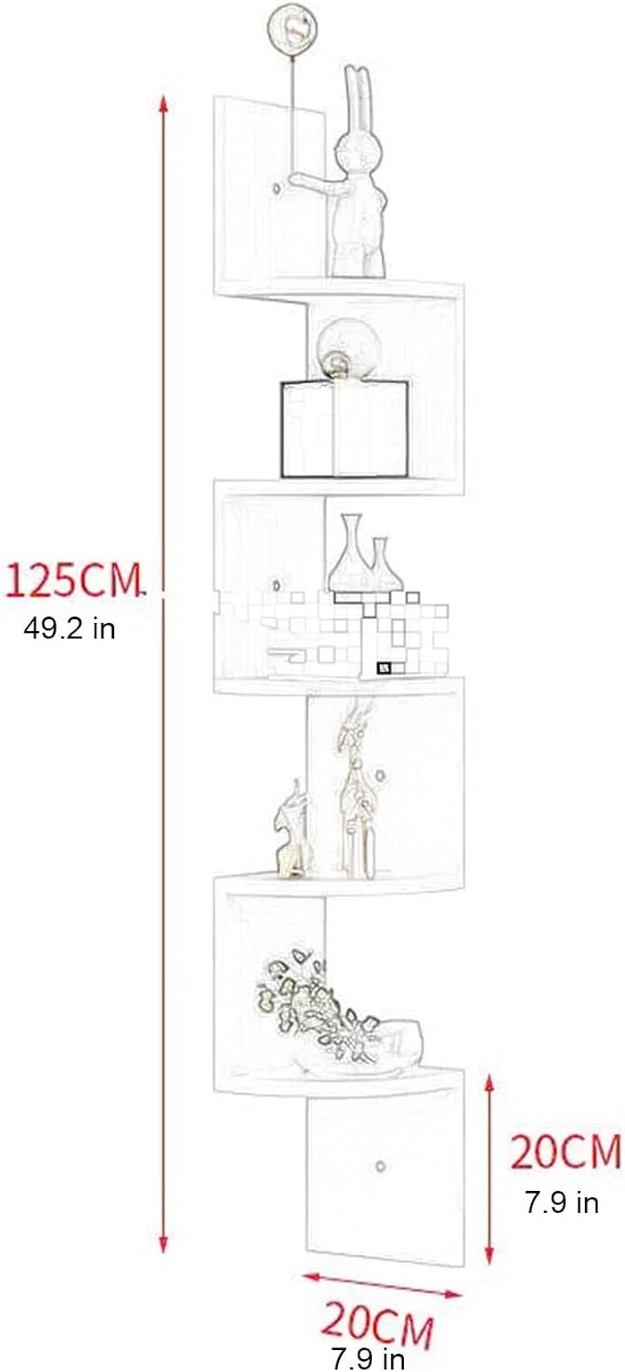 Kitchen Shelves, 5-Tier Corner Shelf, Wall Mounted Floating Bookshelf for Bedrooms, Bathrooms, Kitchens, Offices, Living Rooms, Fit 90-Degree Wall Corners (A 5 Tier)