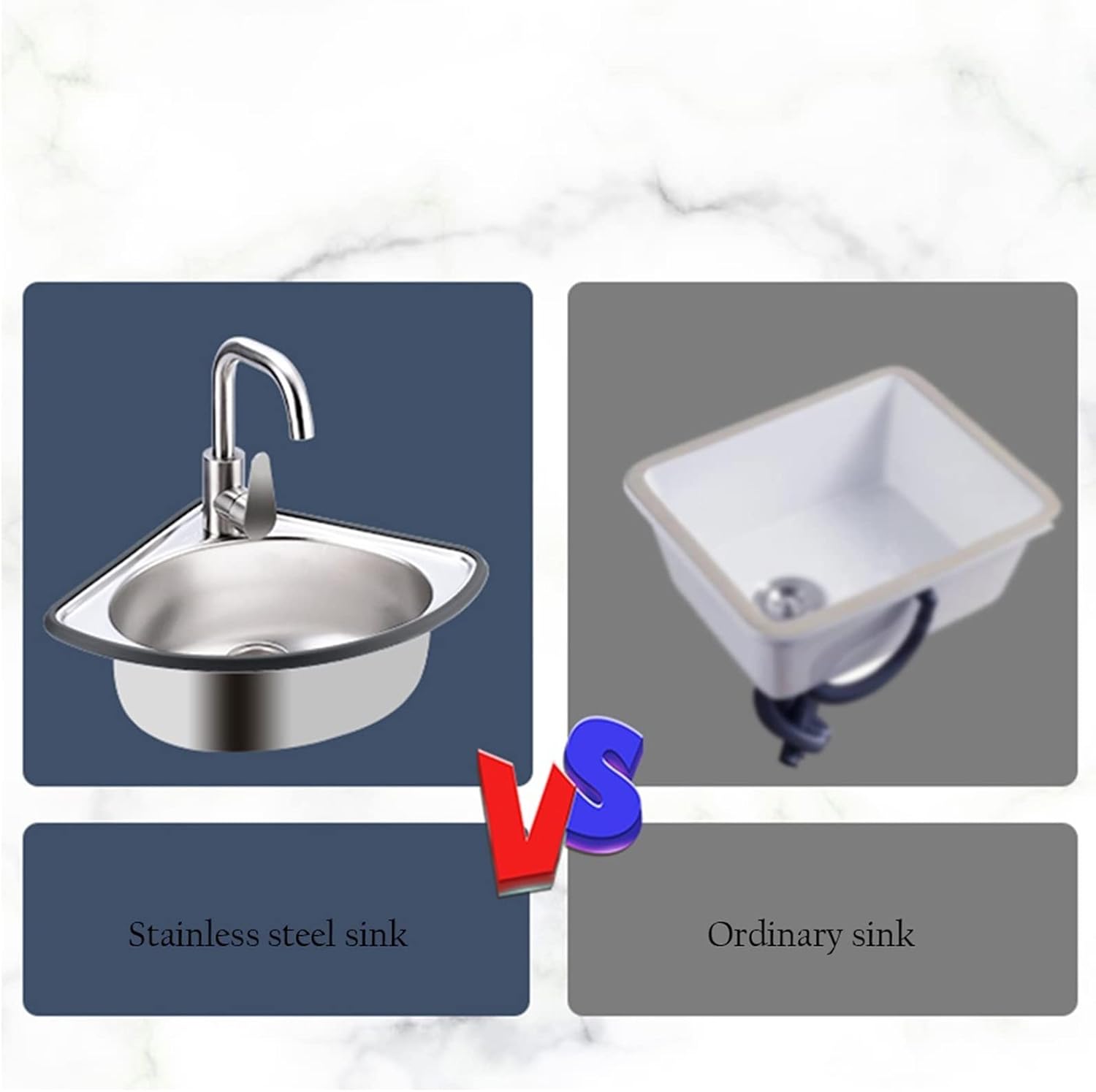 Single Bowl Sink Stainless Steel Triangle Wash Basin, Wall-Mounted Corner Sink Thick Wash Basin for RV, Campervan (Color : Silver, Size : B4(34x34cm)) (Silver B4(34x34cm))