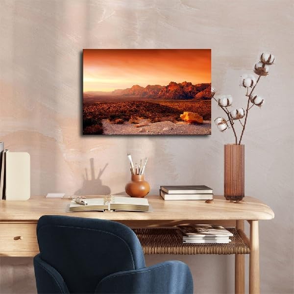 Sunset at Red Rock Canyon National Poster Decorative Painting Canvas Wall Art Living Room Bedroom (Frame 24in*36in)