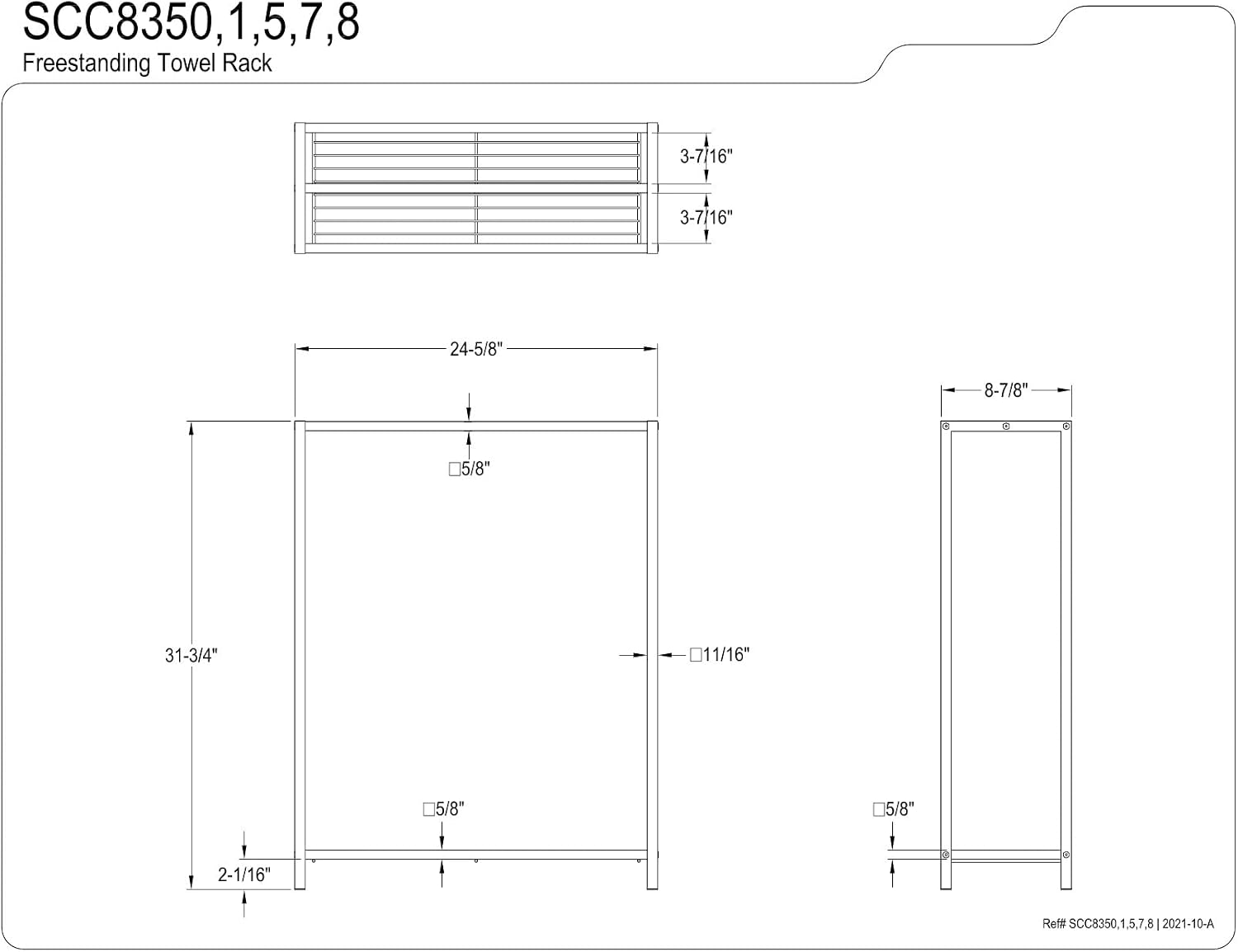 Kingston Brass SCC8350 Edenscape Freestanding Iron Towel-Rack, Matte Black 24.63 x 8.88 x 31.75