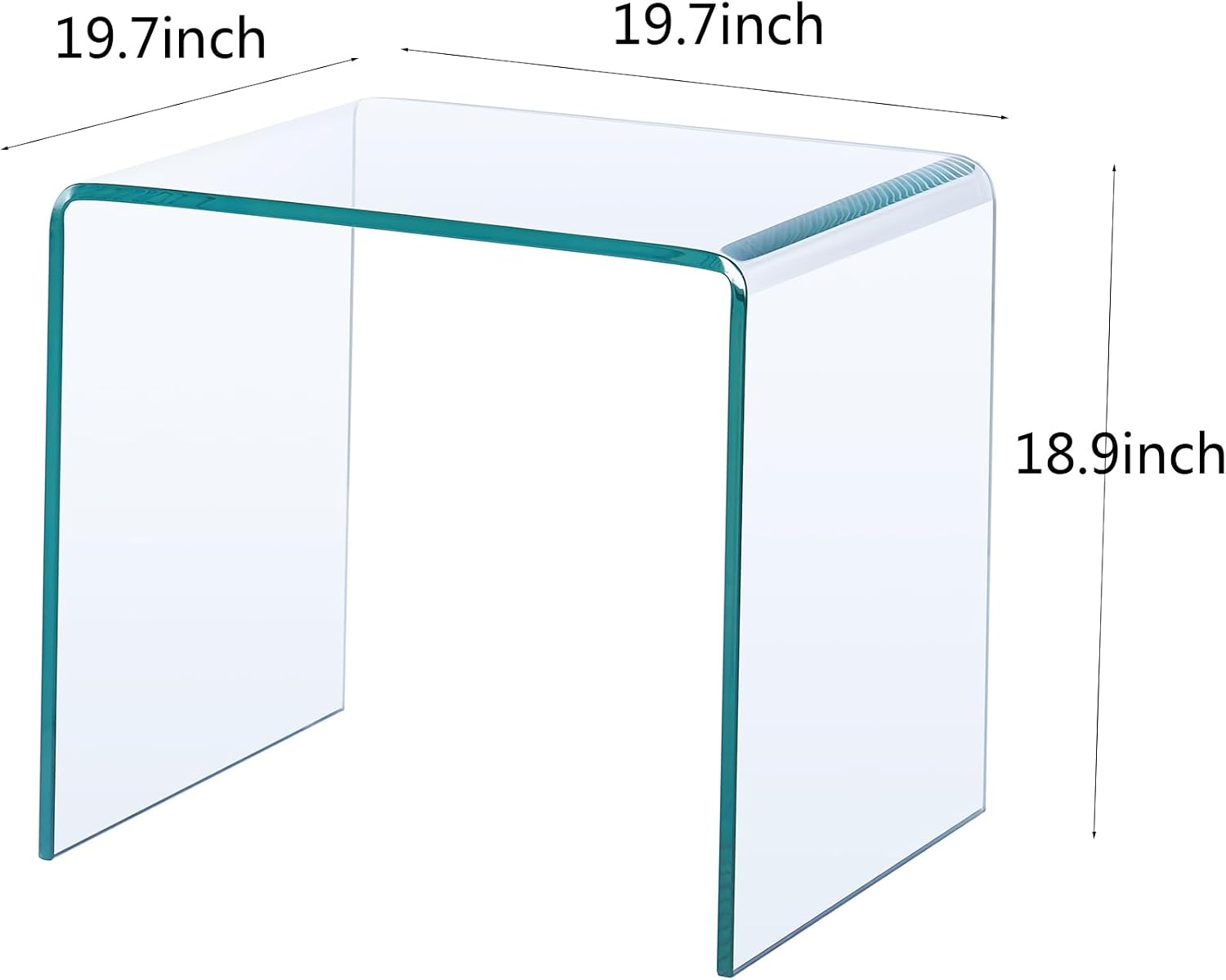 Clear Glass Nightstand, Tempered Glass End Tables, Modern Side Table for Living Room, Small Bent Table, Easy to Clean and Safe Rounded Edges 19.7'x19.7'x18.9'H