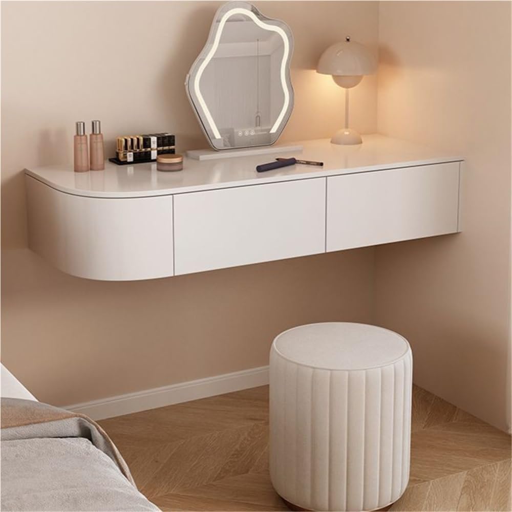 Modern White Floating Vanity, Right, 31.5 * 15.8 * 7.1in, 1 Shelf, Wall-Mounted, Rectangular, Space-Saving, Adult, Unisex, Bedroom, Wall, Morning, Nighttime