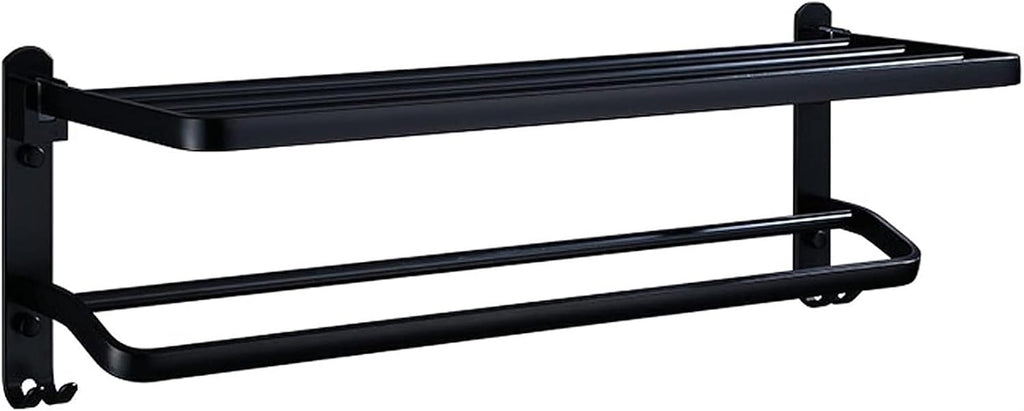 Bathroom Shelf Wall Floating Bathroom 24 Inch Bathroom Shelves Bathroom Shelf Double Towel Bar Holder with Hooks Wall Mounted Multifunctional Foldable No Drilling Floating Shelves Corner Shower Caddy