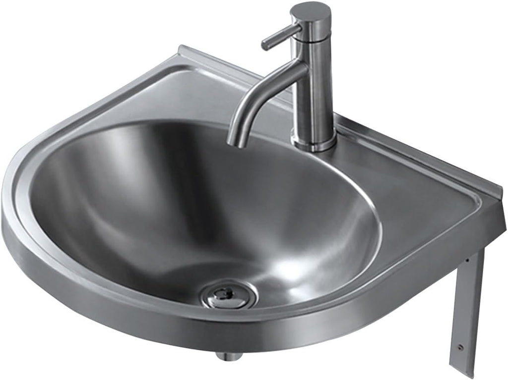 Stainless Steel Single Bowl Sink with Faucet, 3.9IN Deep Wall-Mounted WashBasin, Space-Saving, Easy to Clean,Small Sink Corner for Kitchen Bathroom (Color : Silver, Size : E) (Silver C)