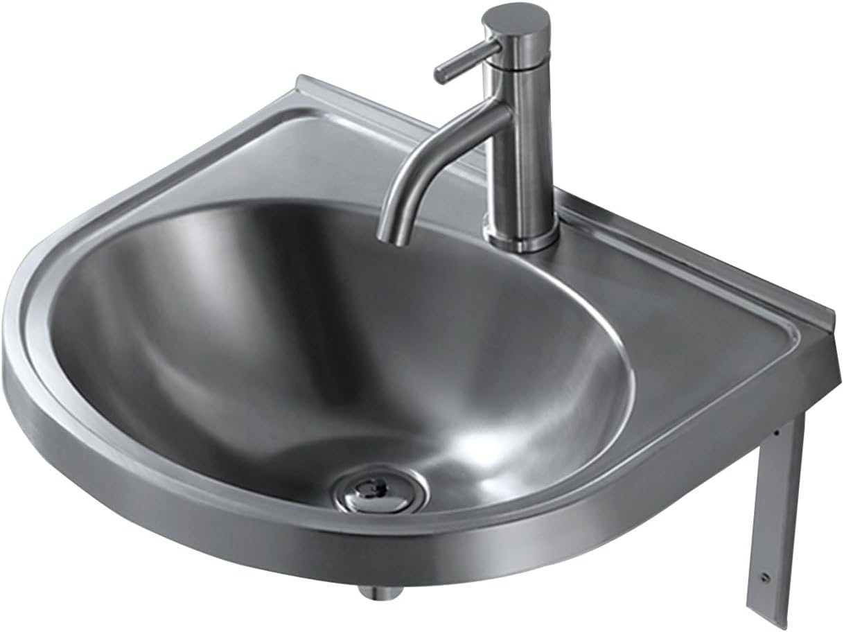 Stainless Steel Single Bowl Sink with Faucet, 3.9IN Deep Wall-Mounted WashBasin, Space-Saving, Easy to Clean,Small Sink Corner for Kitchen Bathroom (Color : Silver, Size : E) (Silver C)
