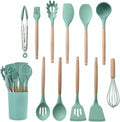 Silicone Kitchenware Cooking Utensils Set Non-stick Cookware Spatula Shovel Egg Beaters Wooden Handle Kitchen(Gray)