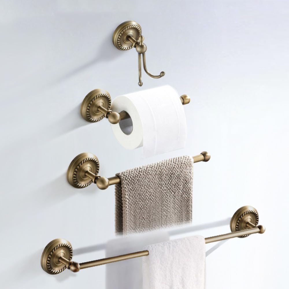 Solid Brass Bathroom Accessories Set,Robe Hook,Paper Holder,Towel Bar,Soap Basket,Bathroom Sets,Antique Brass,2