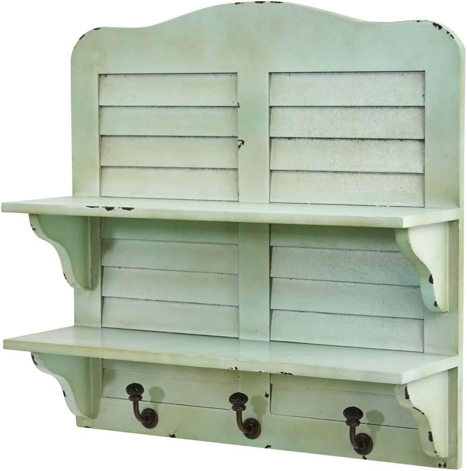Nearly Natural 20in. Vintage Window Shutter Shelving with Hooks Wall Decor