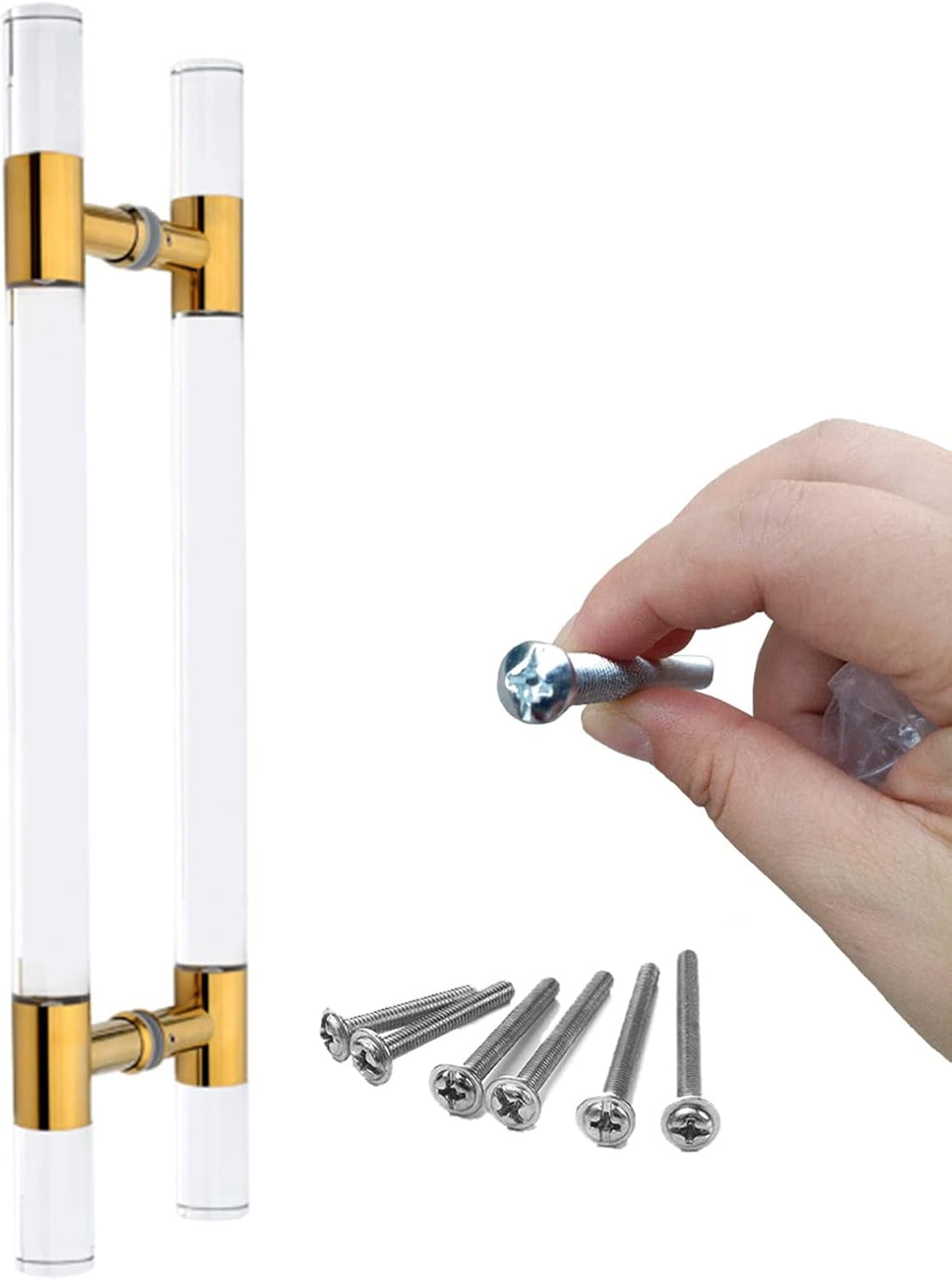 Clear Acrylic Door Handle,24 34 40 60 70 Inch Door Handle Hardware with Screws,Double Sided Knobs for Glass Sliding Gate (Color: Gold,Size: 60cm/24inch)
