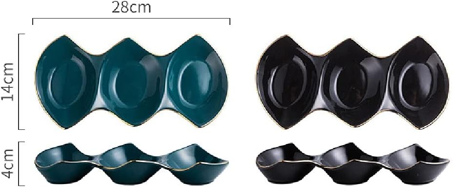 Fruit Bowls Nordic Ceramic Phnom Penh Plate Snack Plate Dried Fruit Plate Small Plate Restaurant Triple Plate Household Tableware/Black (Color : Black) (Black One Size)