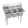Elkay Foodservice 3 Compartment Sink, 39'X19.75' OA, 36' Working Height, 10X14 Bowl, 10 Deep, 10.75' Backsplash, No Drainboards, 8' Faucet Hole, Galvinized Legs, Adjustable Feet, 16 Gauge Stainless