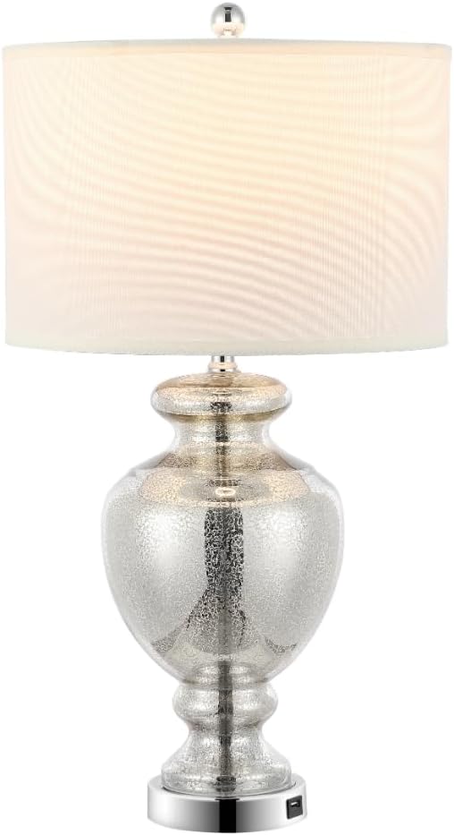 SAFAVIEH Lighting Collection Morocco Mercury Silver Crackle Glass 28-inch Bedroom Living Room Home Office Desk Nightstand Table Lamp Set of 2 (LED Bulbs Included)