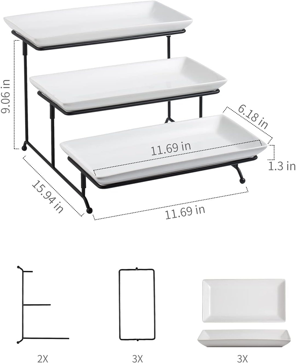 Gomakren 3 Tier Serving Trays Stand & Serving Bowls with Handles & Serving Platters Decorative Dish White 12 Inch