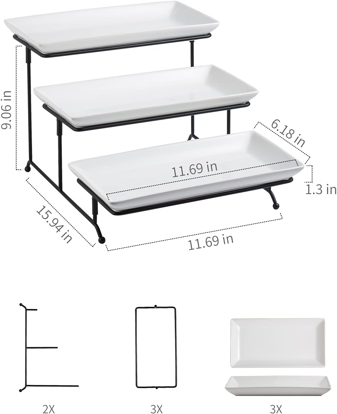 Gomakren 3 Tier Serving Trays Stand & Serving Bowls with Handles & Serving Platters Decorative Dish White 12 Inch