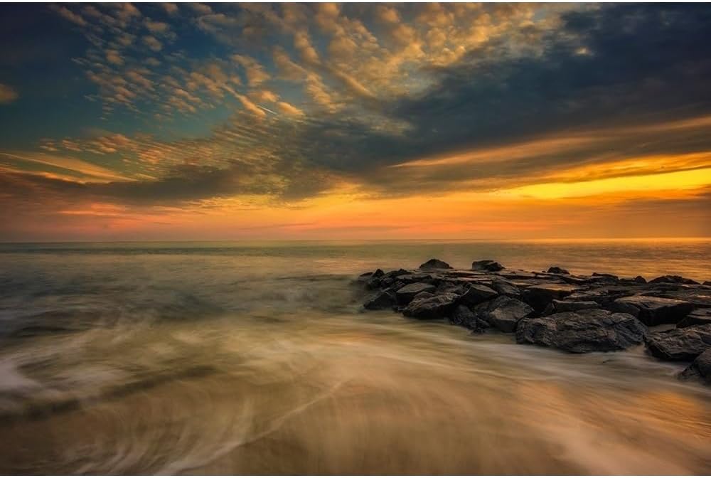 ArtDirect New Jersey-Cape May National Seashore Sunset on ocean and rocks 48x32 Huge Gallery Wrapped Canvas Museum Art by Jaynes Gallery