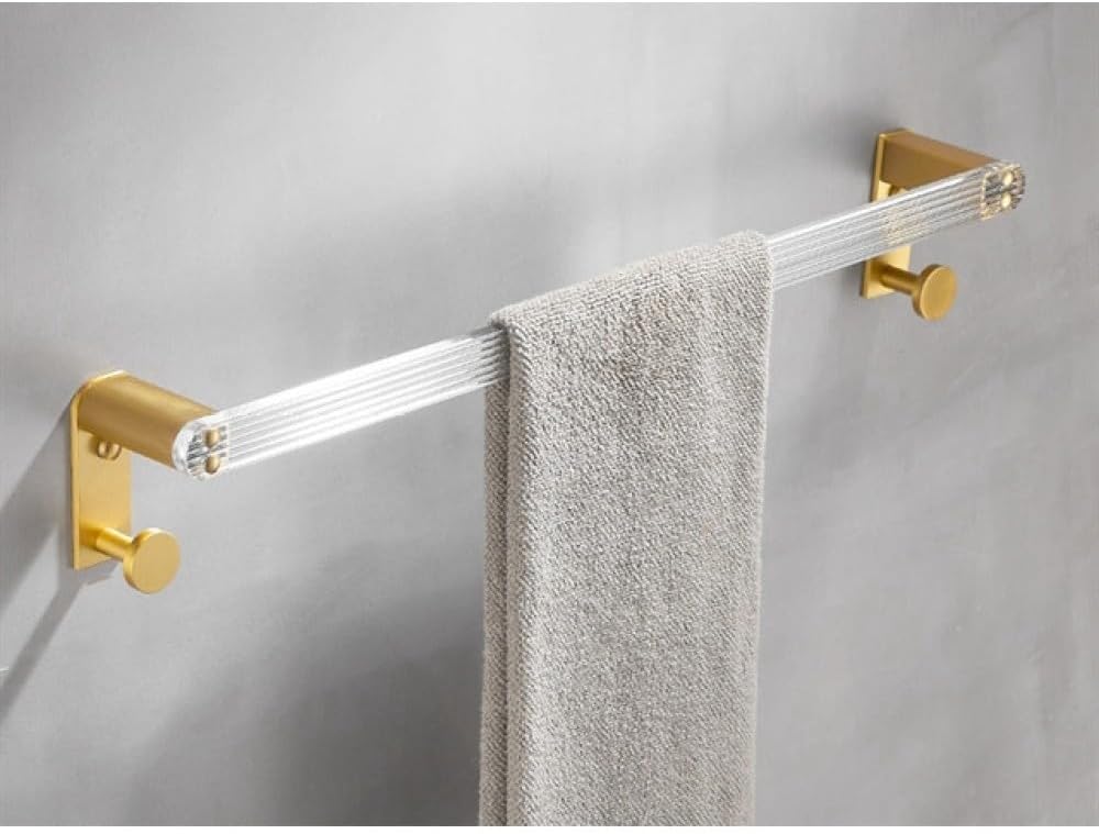 Brushed Gold Metal Bathroom Towel Rack Wall Mounted Acrylic Easy Clean Phone Holder Fashion Bathroom Accessories Set,Single Towel Bar